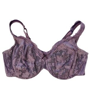 Cacique Underwire Bra Lace 40DDD Purple Mauve Full Coverage 40F